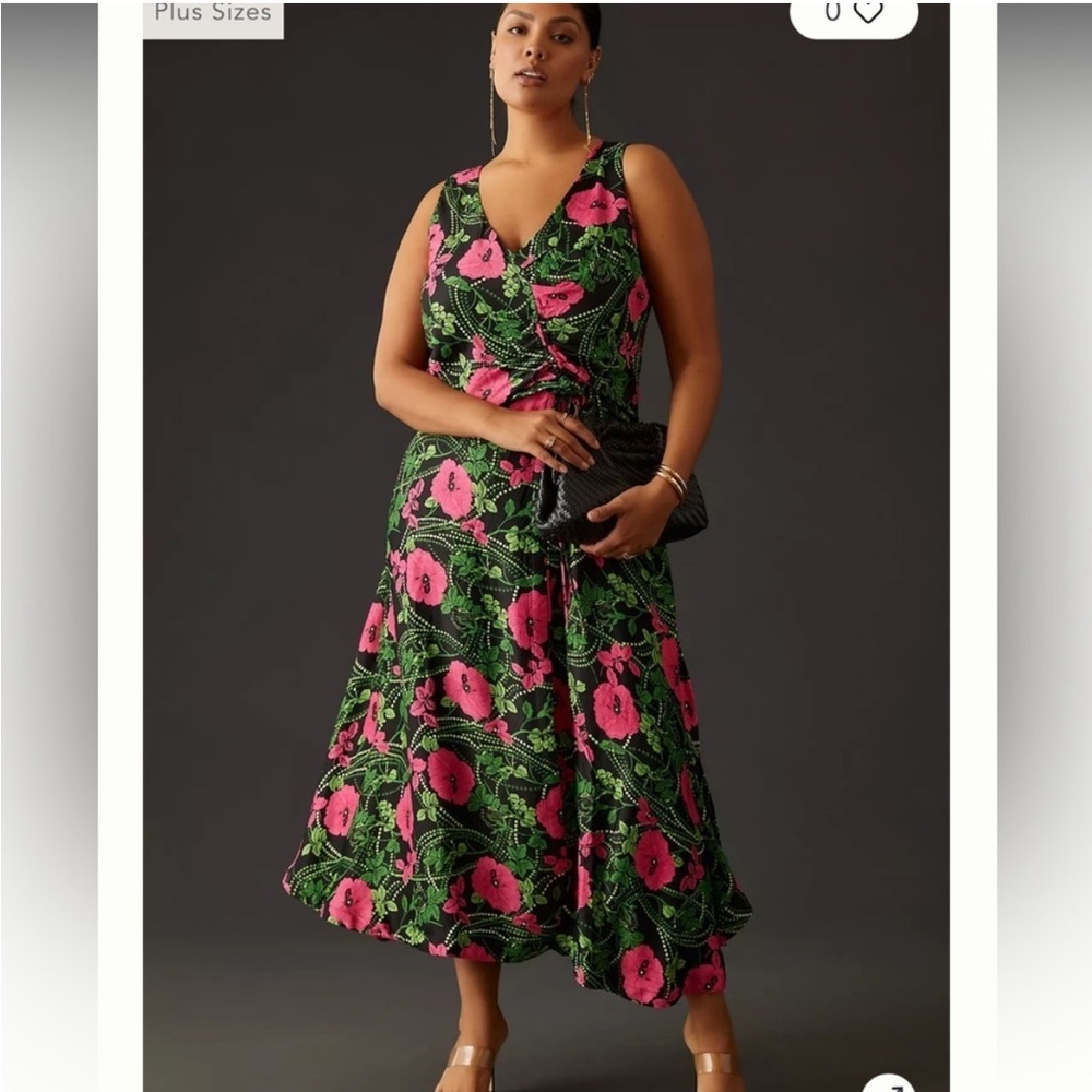 NWOT Anthropologie Maeve Ruched Midi Dress Floral Slit